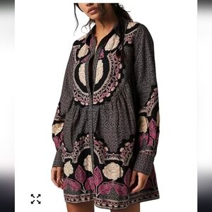 Free People Women's Smell The Roses Printed Babydoll Mini Floral Dress Sz Small